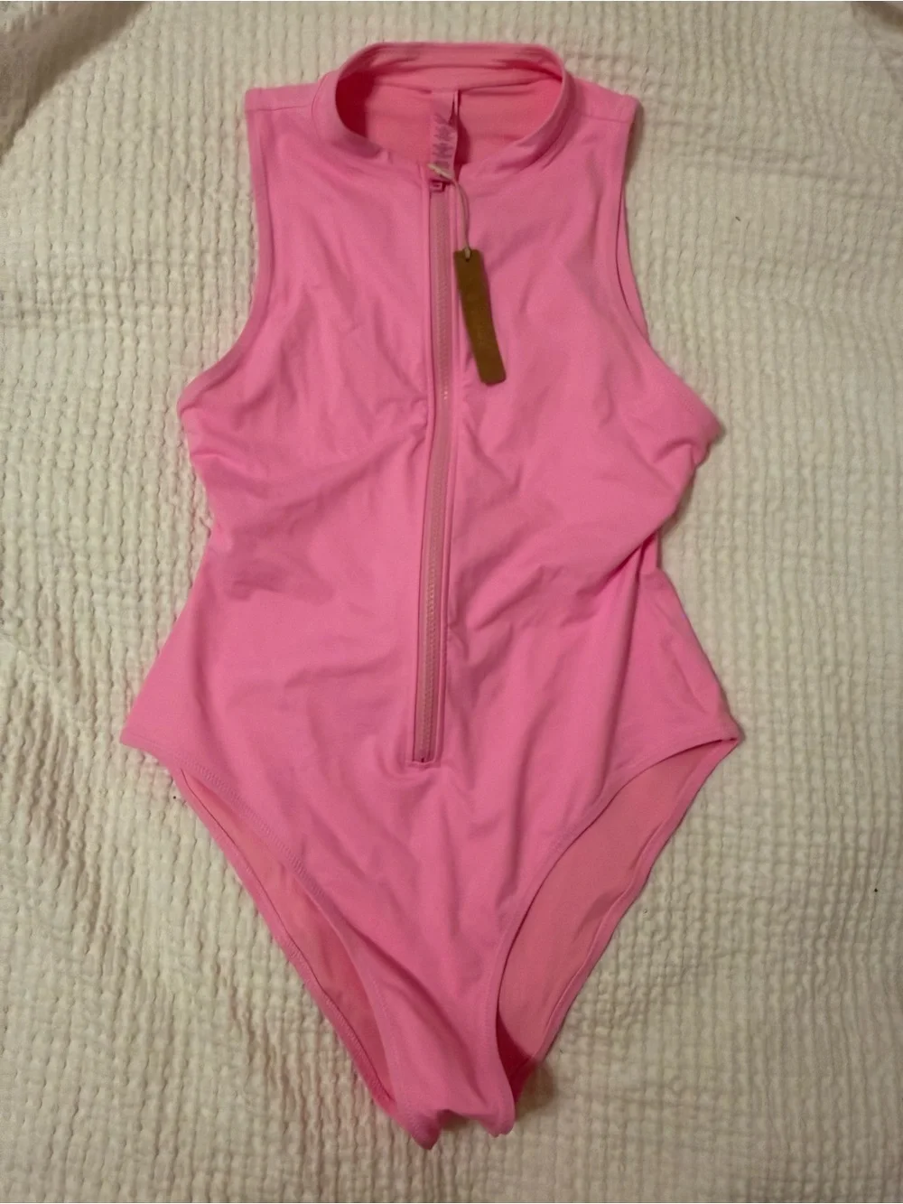 Skims Women's Pink Zip-Front One-Piece Swimsuit Light Pink size Large